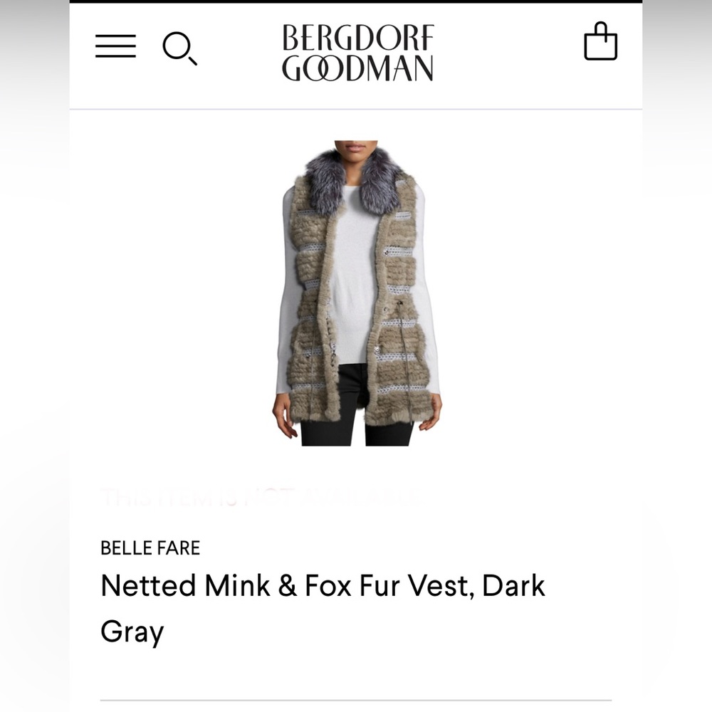 Belle Fare Chunky Knit Real Iris Mink Fur Silver Fox Collar Vest preowned